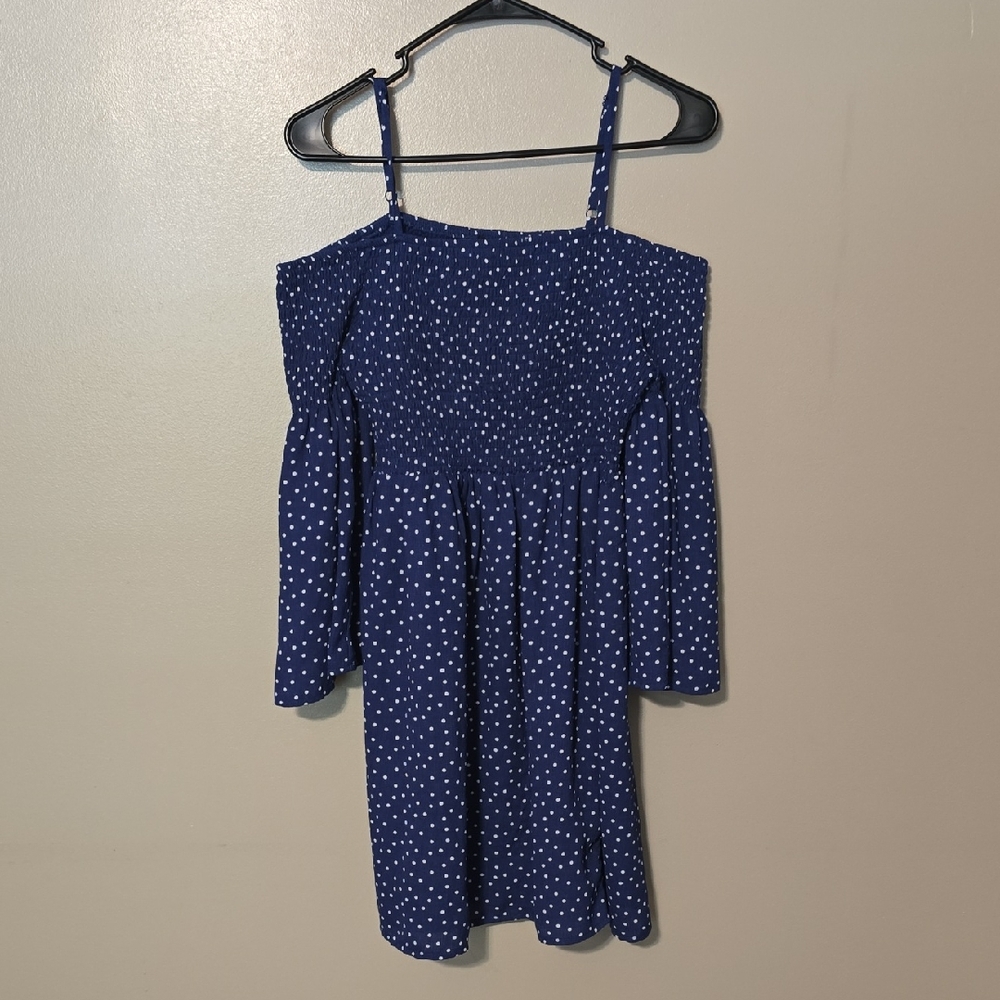 As U Wish Mini Dress Spaghetti Strap Polka Dot Navy Womens Size Large
